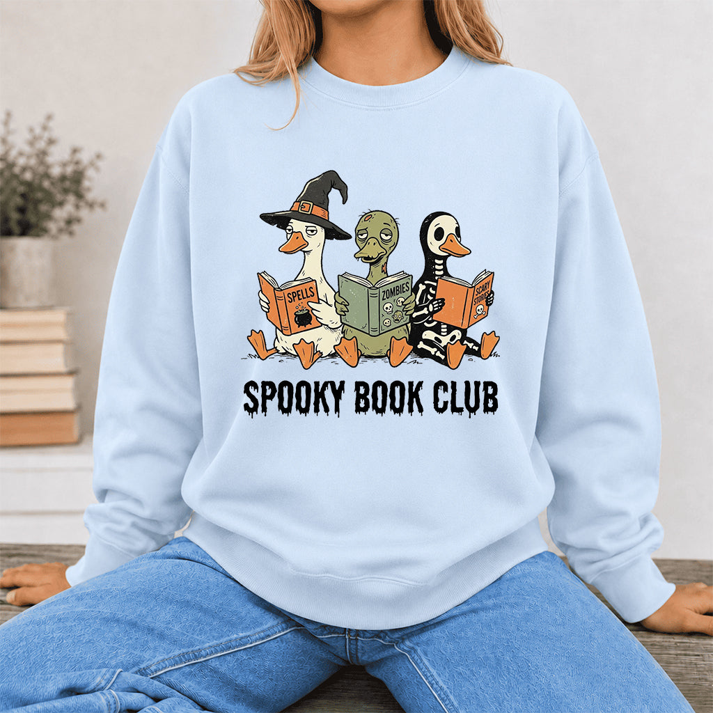 Spooky Book Club Printed Sweatshirt | Halloween Book Lover Gift Light Blue