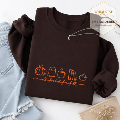 All Booked For Fall Embroidered Sweatshirt | Cozy Fall Reader Gift Dark Chocolate