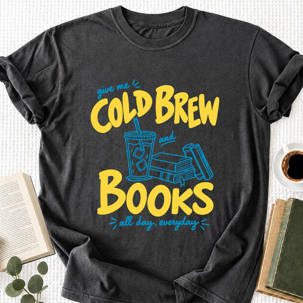 Give Me Cold Brew And Books Softstyle T-Shirt | Book Lover Gift Dark Heather