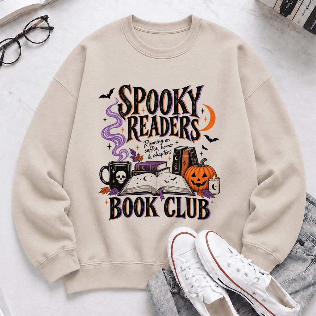 Spooky Readers Book Club Printed Sweatshirt | Halloween Book Lover Gift Sand