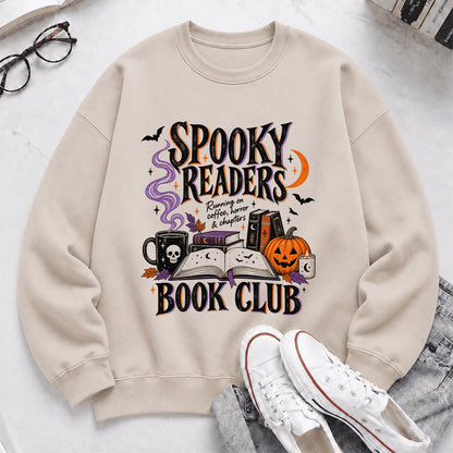 Spooky Readers Book Club Printed Sweatshirt | Halloween Book Lover Gift Sand