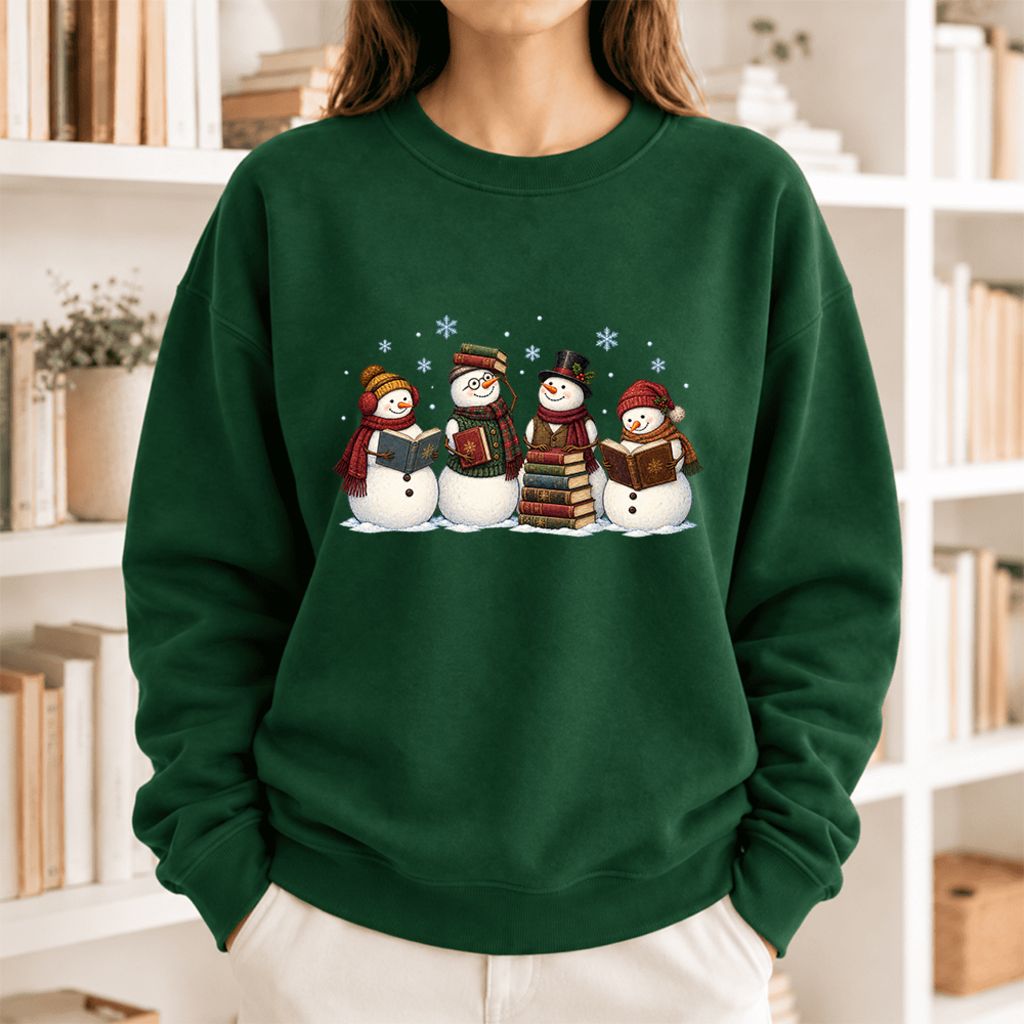 Bookish Snowman Club Softstyle Sweatshirt | Christmas Book Lover Gift Forest Green