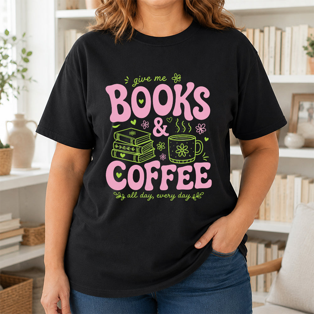 Books and Coffee Softstyle T-Shirt | Book Lover Gift Black