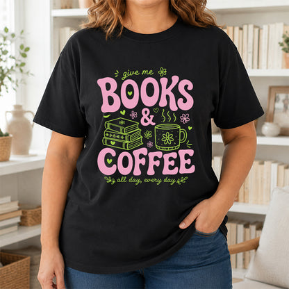 Books and Coffee Softstyle T-Shirt | Book Lover Gift Black