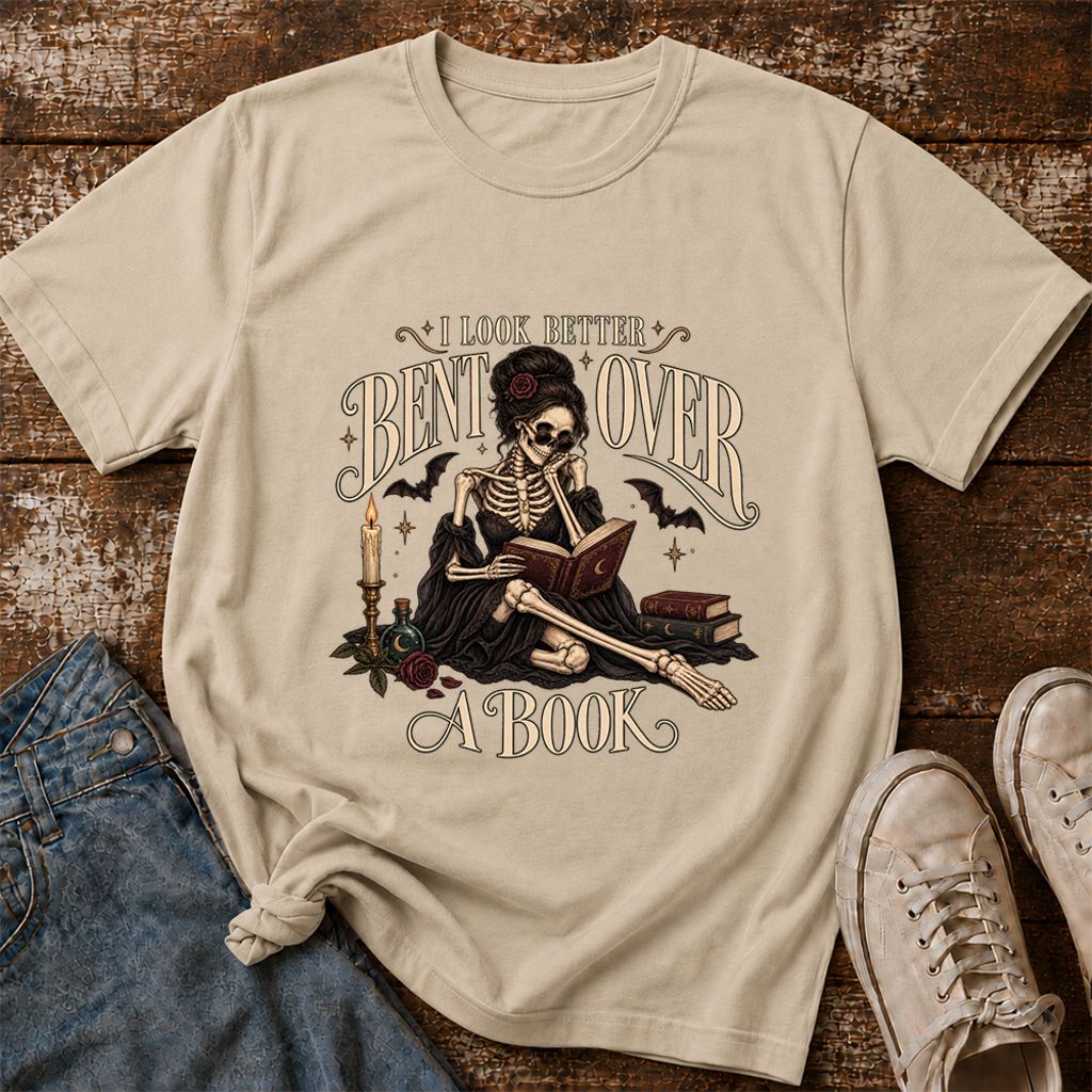 I Look Better Bent Over A Book Printed T-Shirt | Halloween Smut Book Lover Gift Sand
