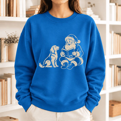 Funny Dog With Reading Santa Softstyle Sweatshirt | Christmas Book Lover Gift Royal