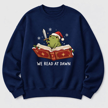 We Read At Dawn Frog Softstyle Sweatshirt | Christmas Book Lover Gift Navy