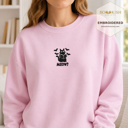 Halloween Meow Embroidered Sweatshirt | Spooky Book Lover Gift Light Pink