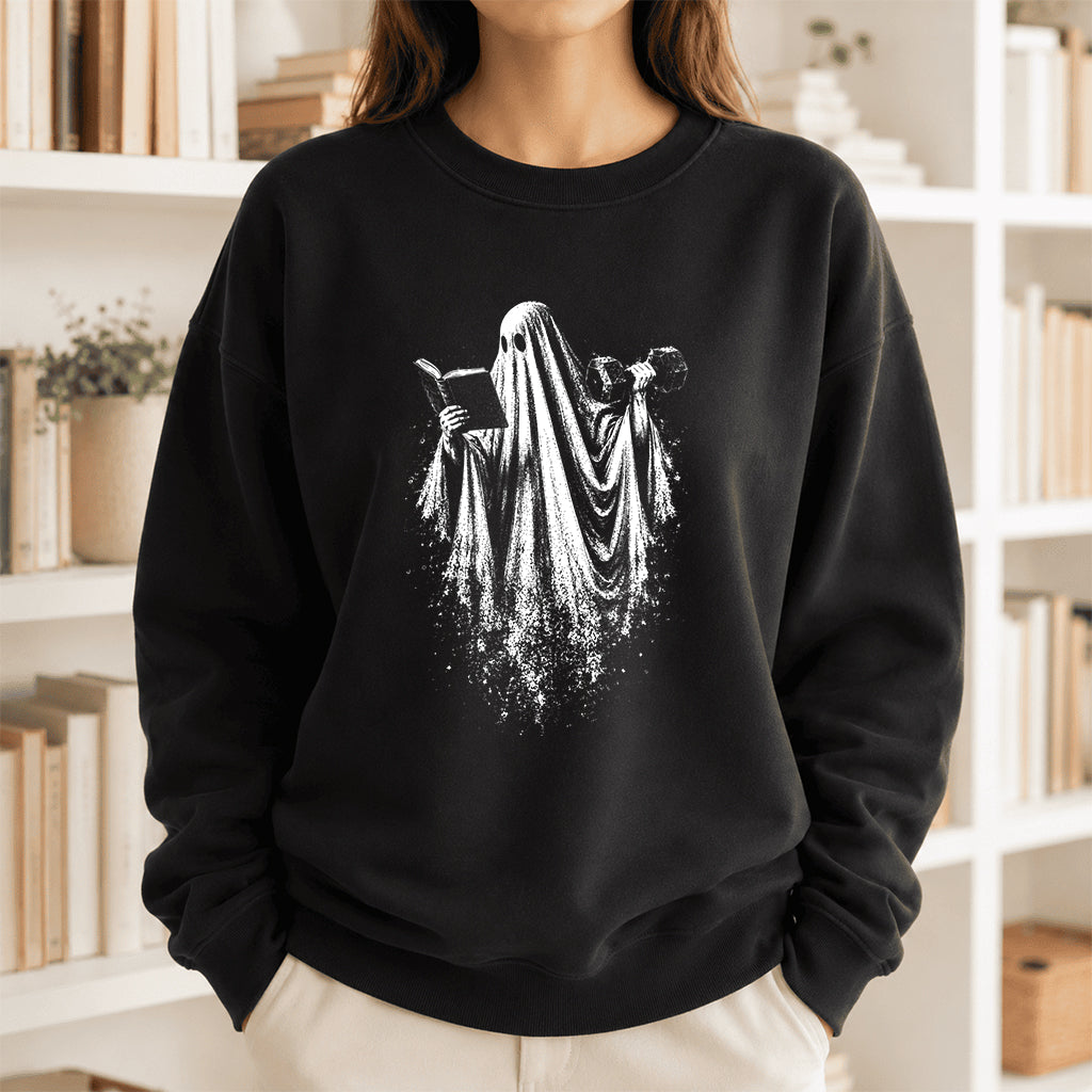 Reading Gym Ghost Printed Sweatshirt | Halloween Book Lover Gift Black