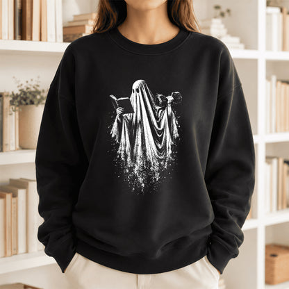Reading Gym Ghost Printed Sweatshirt | Halloween Book Lover Gift Black