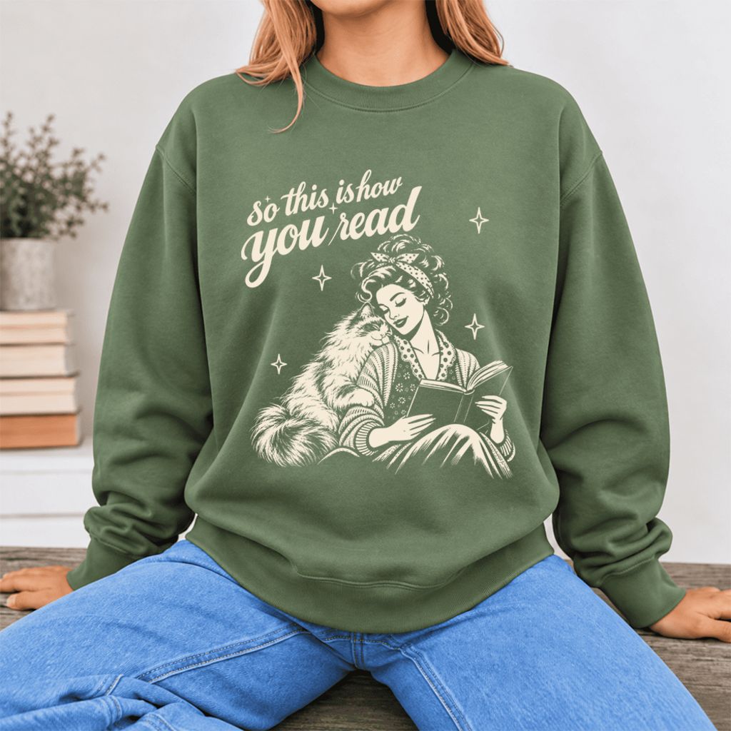 How You Read Ragdoll Softstyle Sweatshirt | Cozy Cat & Book Lover Gift Military Green