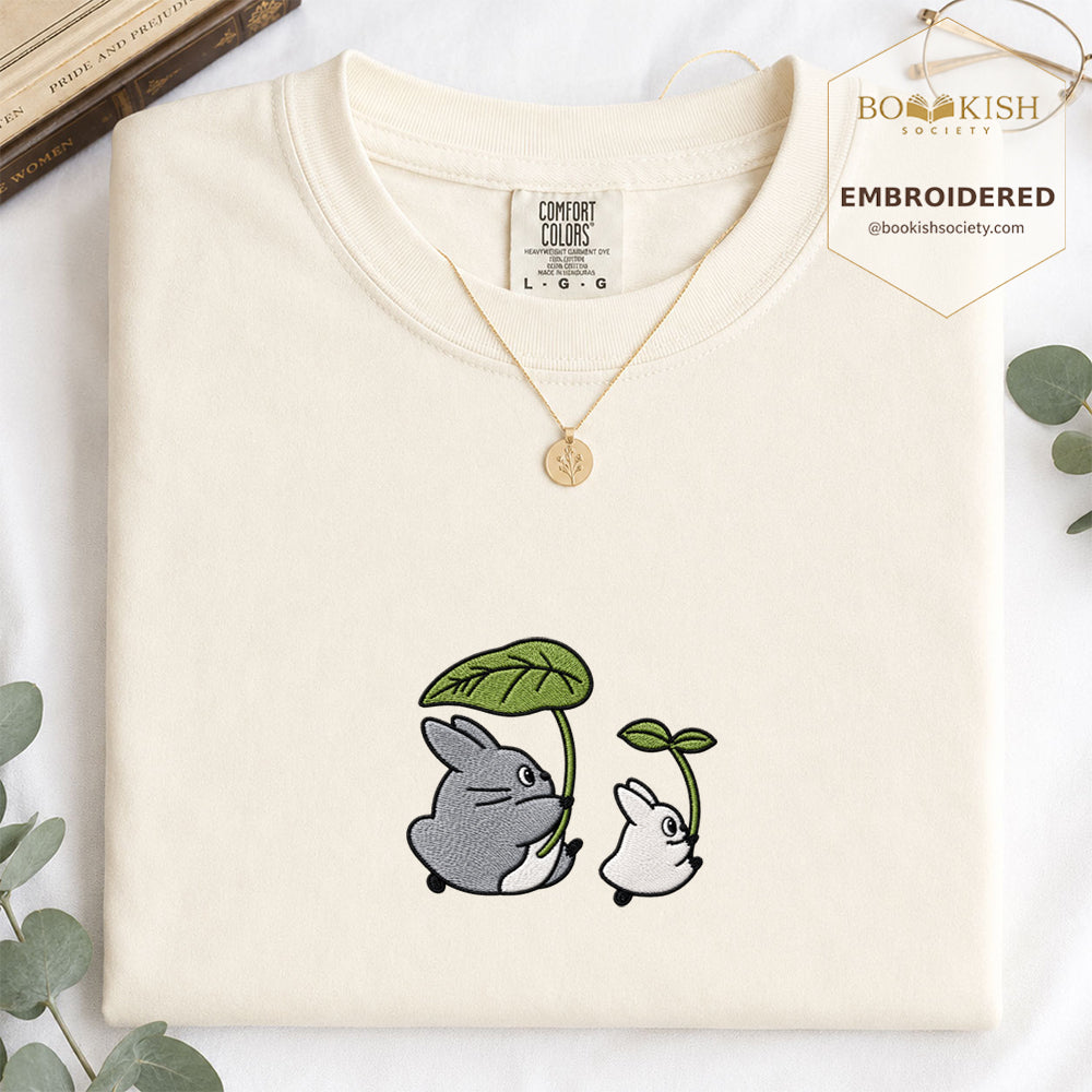 Embroidered Forest Spirits and Flowers Comfort Color® T-shirt Book Lover Gift Ivory