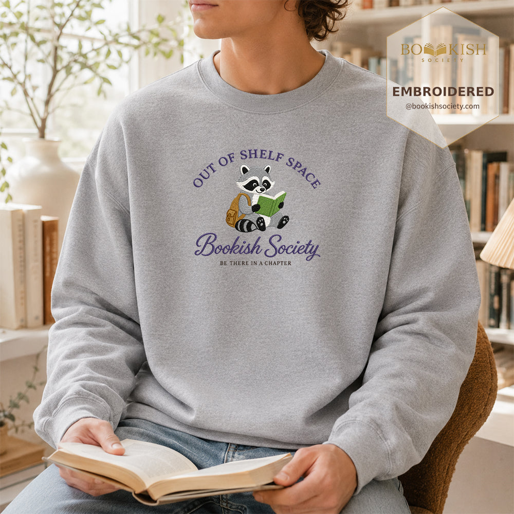 Funny Raccoon Embroidered Sweatshirt | Reader Gift Sport Grey