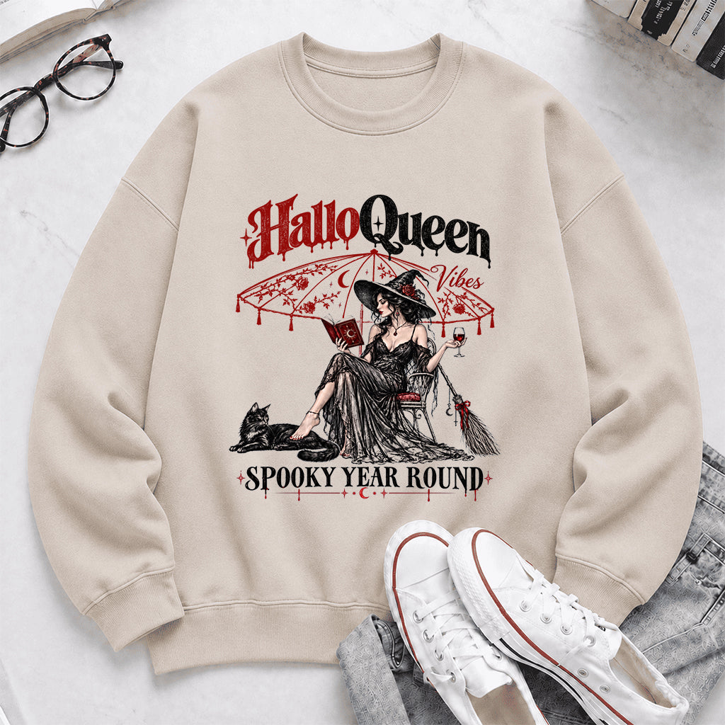 Halloqueen Spooky Year Round Printed Sweatshirt | Spooky Book Lover Gift Sand