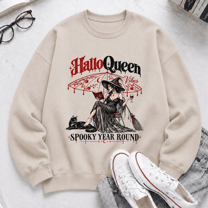 Halloqueen Spooky Year Round Printed Sweatshirt | Spooky Book Lover Gift Sand
