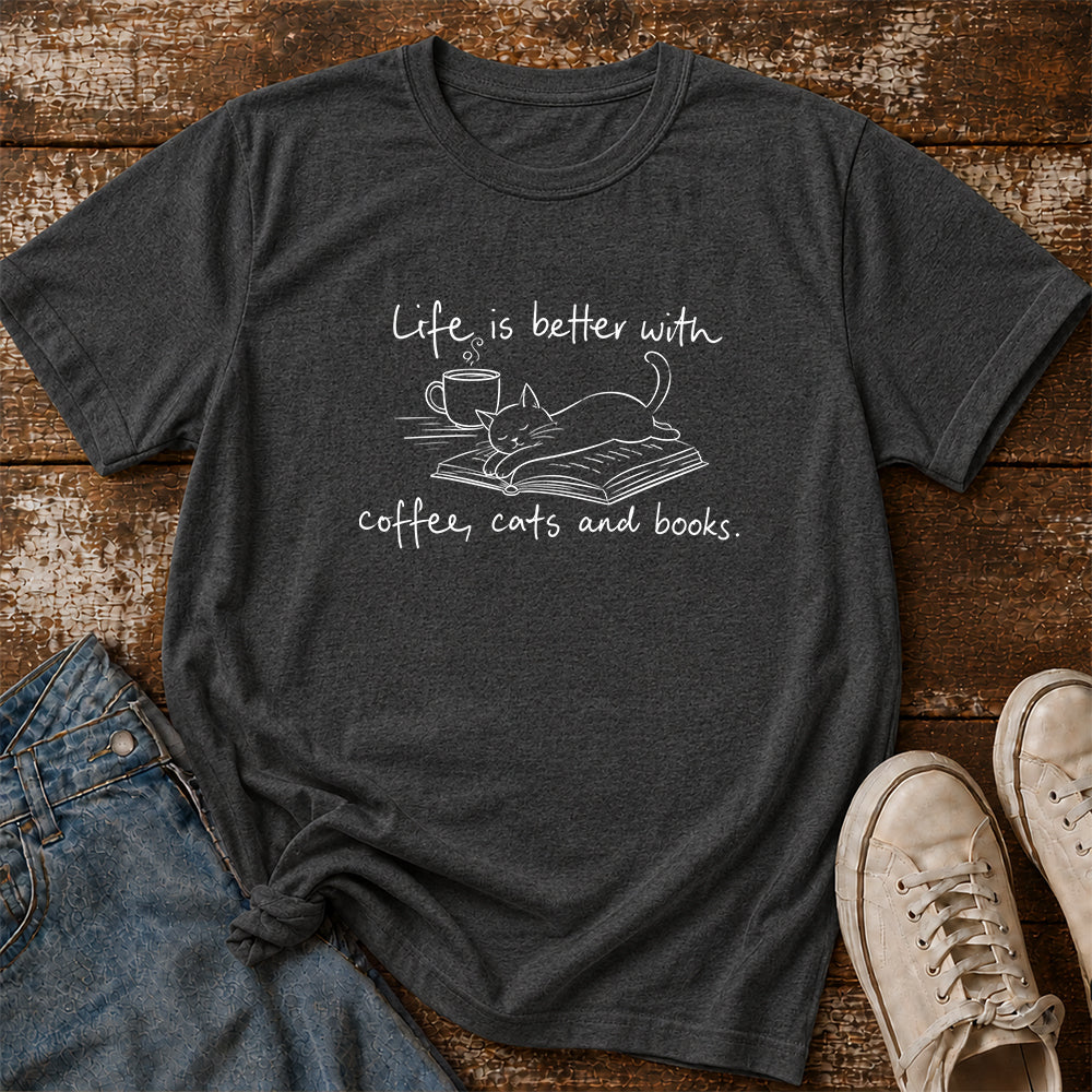 Funny Cats and Books Design Softstyle T-Shirt | Book Lover Gift Dark Heather