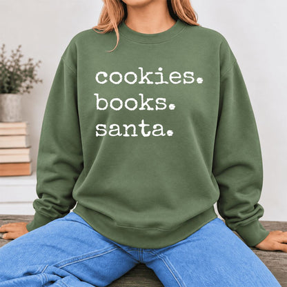 Cookies Books Santa Softstyle Sweatshirt | Christmas Book Lover Gift Military Green