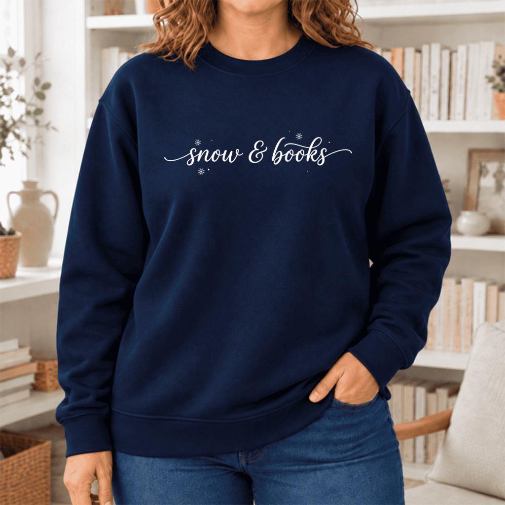 Snow & Books Softstyle Sweatshirt | Christmas Book Lover Gift Navy