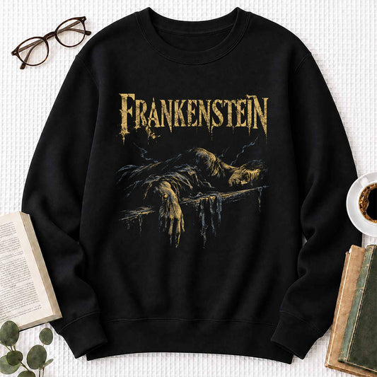 Frankenstein Crewneck Sweatshirt | Gothic Classic Literature Halloween Book Lover Gift Black
