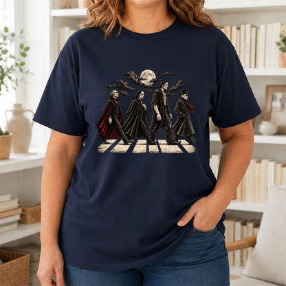 Monsters Road Printed T-Shirt | Halloween Book Lover Gift Navy