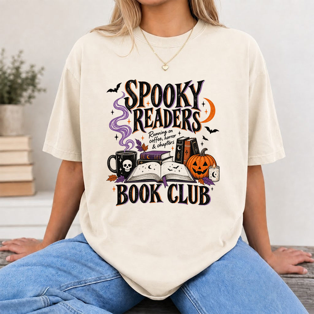 Spooky Readers Book Club Printed T-Shirt | Halloween Book Lover Gift Natural
