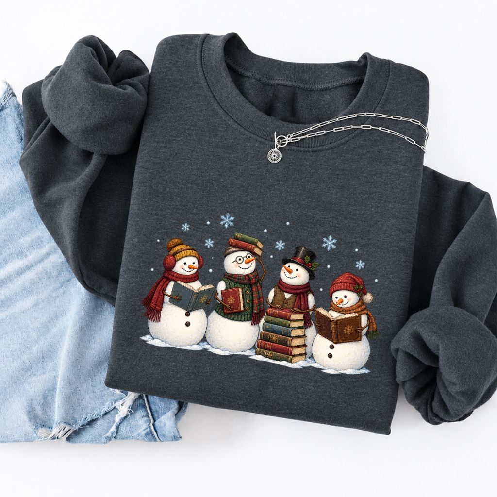 Bookish Snowman Club Softstyle Sweatshirt | Christmas Book Lover Gift Dark Heather