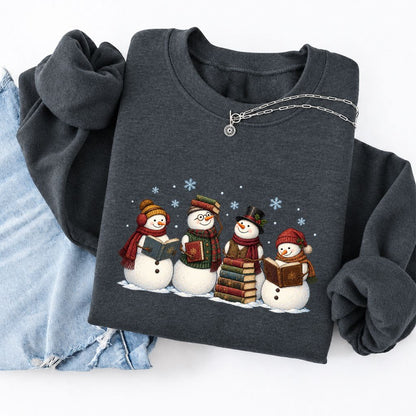 Bookish Snowman Club Softstyle Sweatshirt | Christmas Book Lover Gift Dark Heather