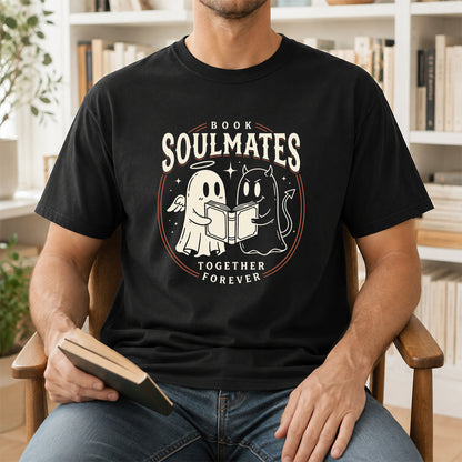 Book Soulmates Together Forever Printed T-Shirt | Halloween Book Lover Gift Black