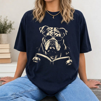 Bulldog Reading Book Softstyle T-Shirt | Book Lover Gift Navy