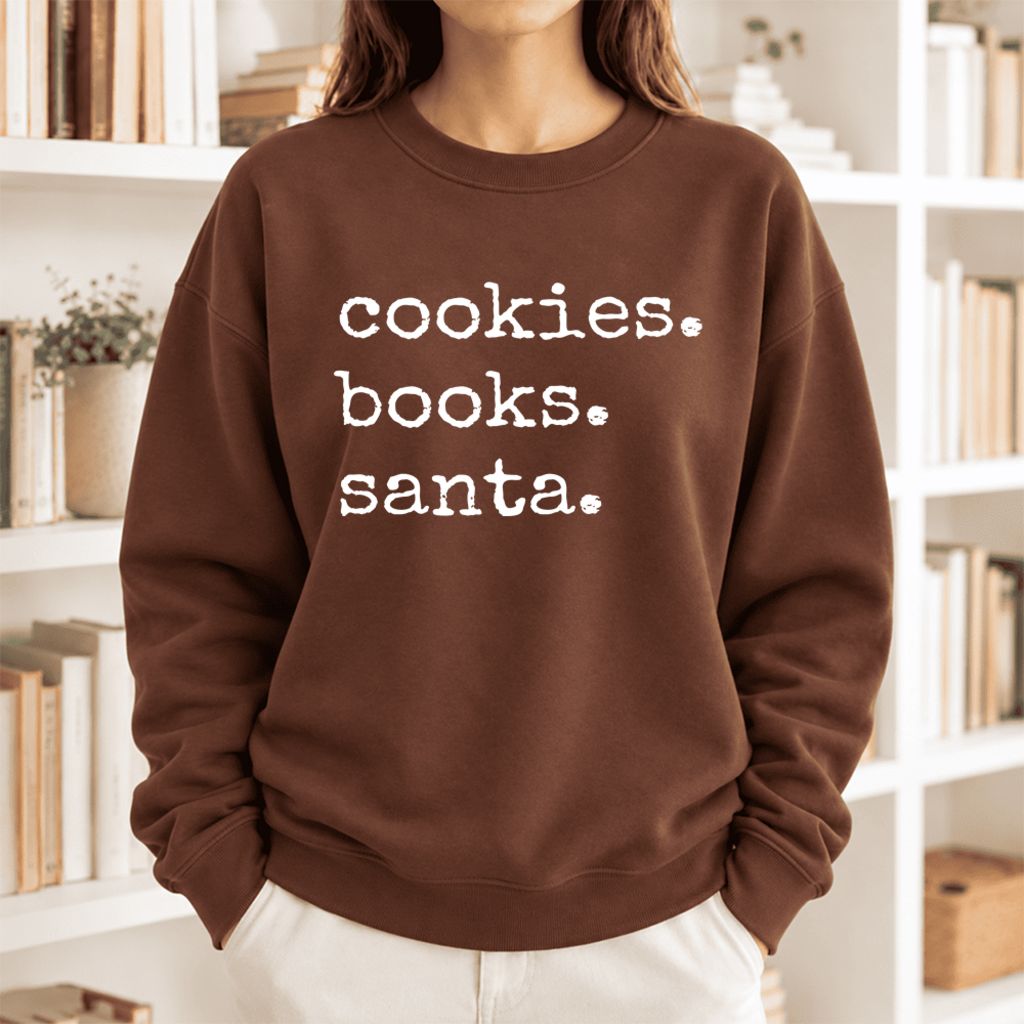 Cookies Books Santa Softstyle Sweatshirt | Christmas Book Lover Gift Cocoa
