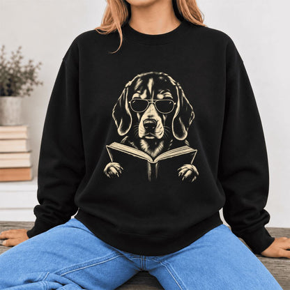 Beagle Reading Book Softstyle Sweatshirt | Dog Mom Reader Gift Black