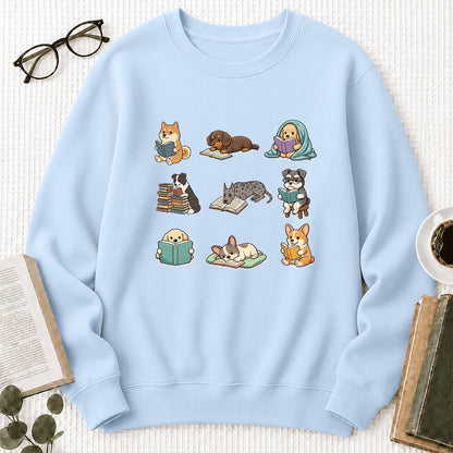 Funny Dogs Reading Crewneck Sweatshirt | Reader Gift Light Blue