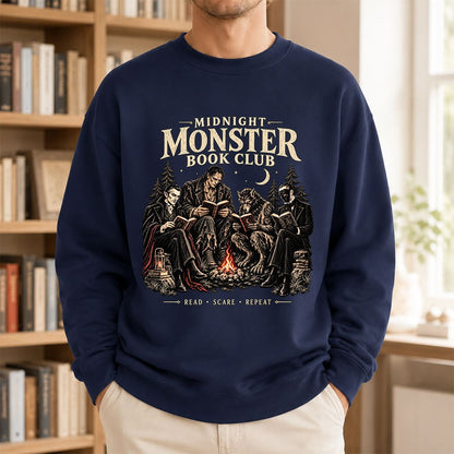 Midnight Monster Book Club Printed Sweatshirt | Halloween Book Lover Gift Navy