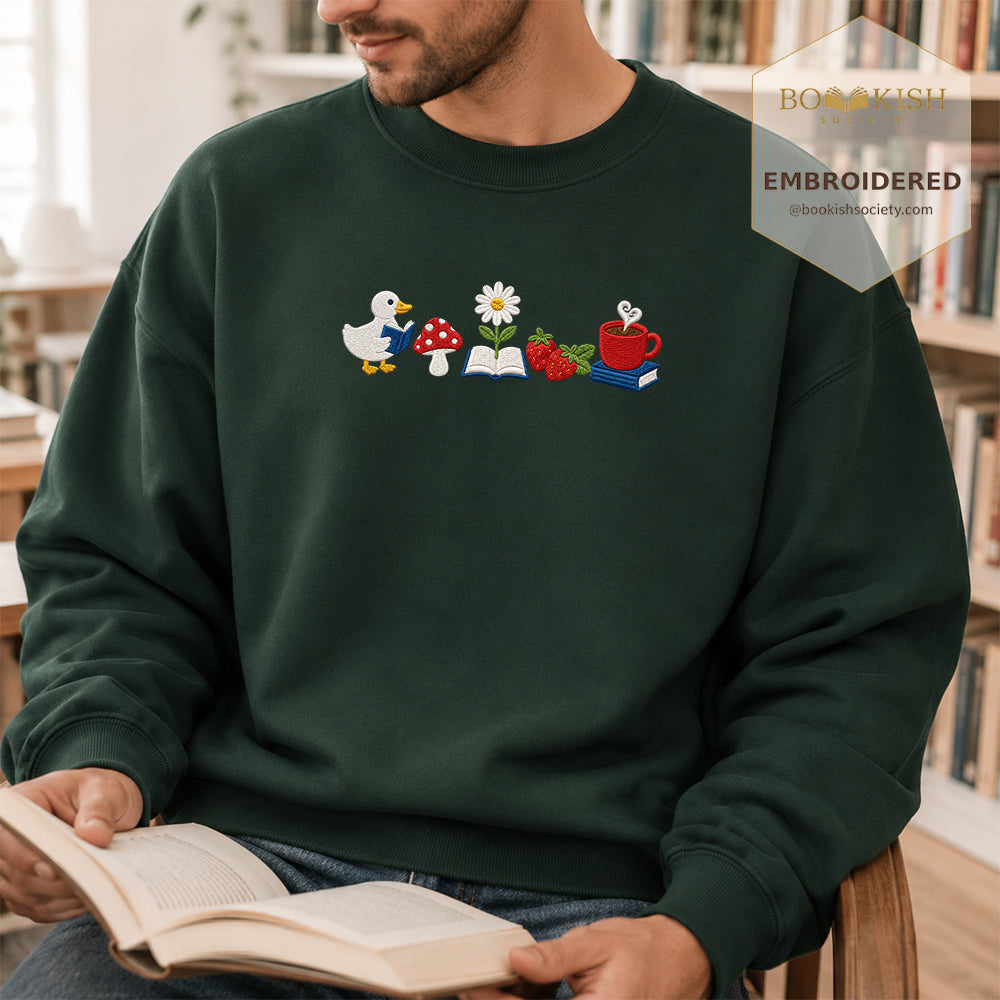 Duck Mushroom Embroidered Sweatshirt | Reader Gift Forest Green