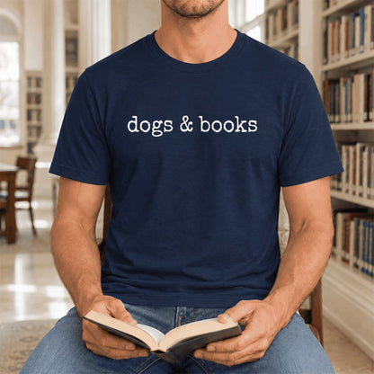 Dogs & Books Ultra-Soft Cotton T-Shirt | Dog Lover & Reader Gift Navy