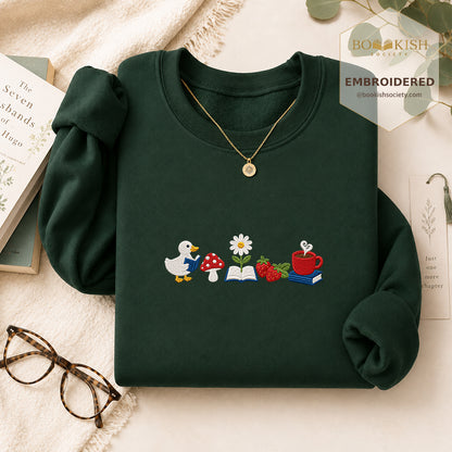 Duck Mushroom Embroidered Sweatshirt | Reader Gift Forest Green
