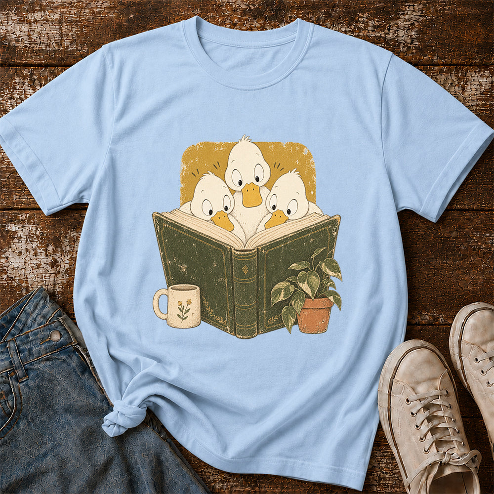 Minimal Japanese Ducks Reading Softstyle T-Shirt | Book Lover Gift Light Blue