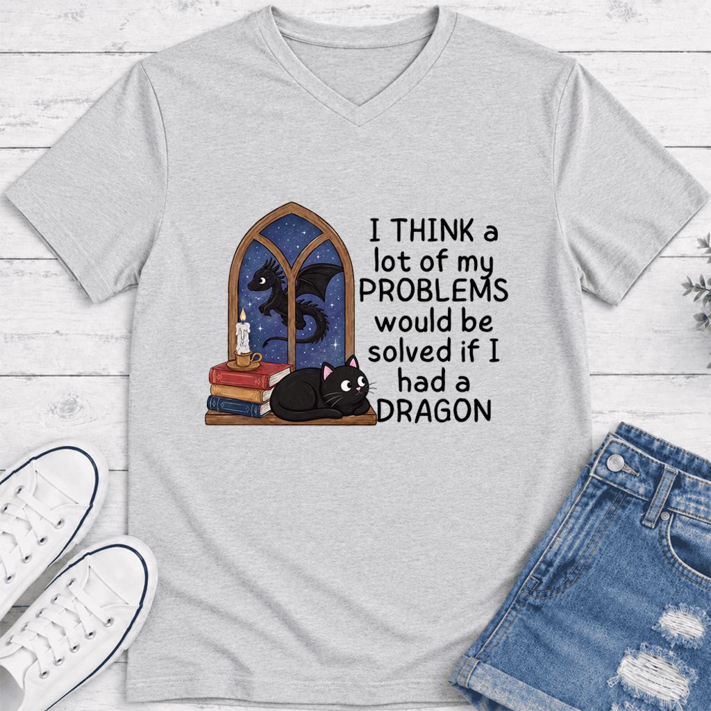 If I Could Have A Dragon Ultra-Soft V-Neck | Fantasy Reader Gift Ash