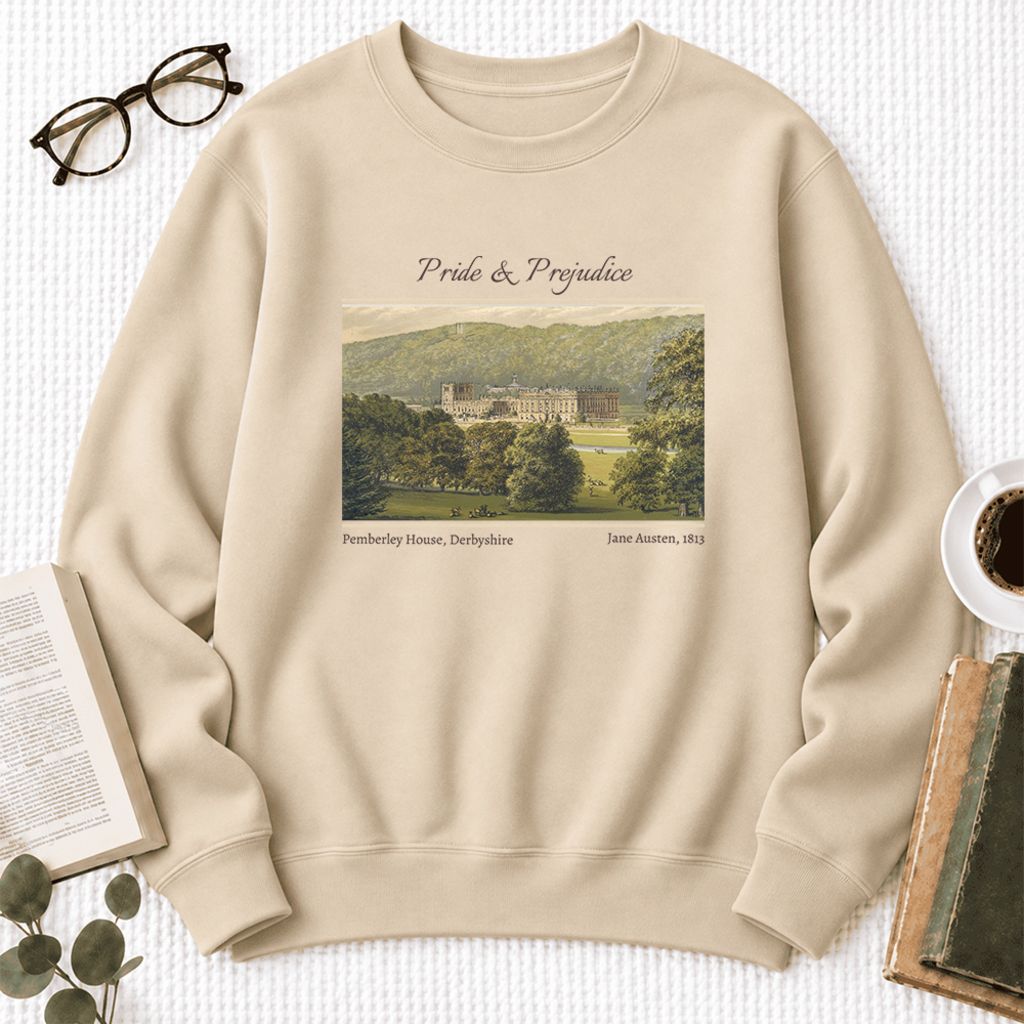 Pemberley House Pride And Prejudice Softstyle Sweatshirt | Classics Book Lover Gift Sand