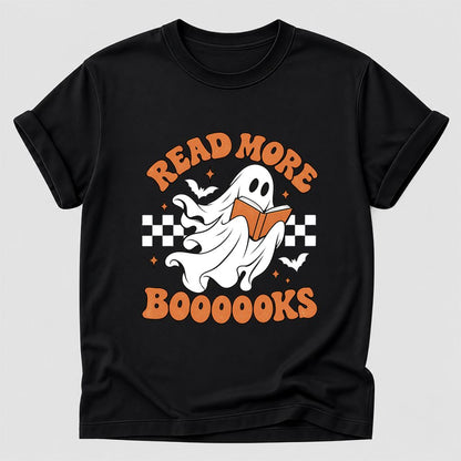 Read More Books Flying Ghost Printed T-Shirt | Halloween Book Lover Gift Black