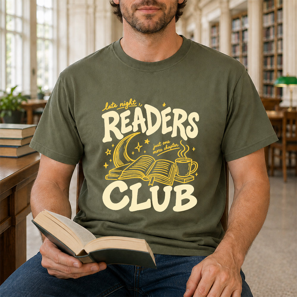 Late Night Readers Club Softstyle T-Shirt | Book Lover Gift Military Green