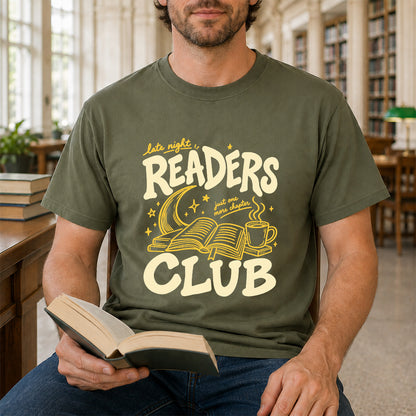 Late Night Readers Club Softstyle T-Shirt | Book Lover Gift Military Green