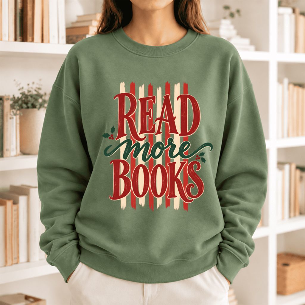 Read More Book Christmas Softstyle Sweatshirt | Christmas Book Lover Gift Military Green