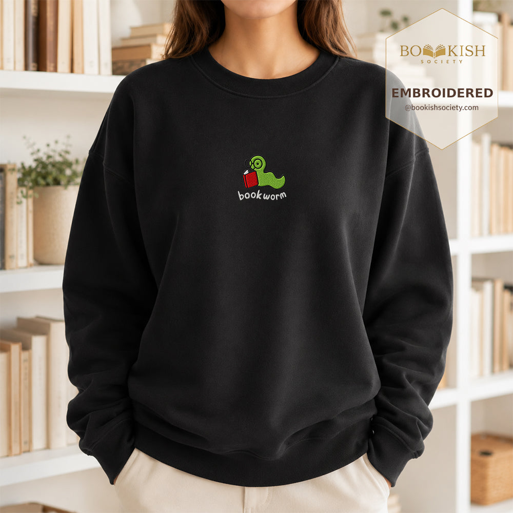 Bookworm Embroidered Sweatshirt | Reader Gift Black