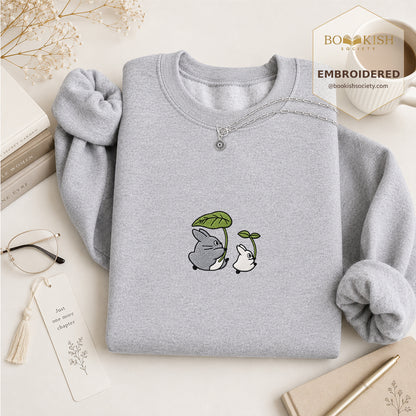 Forest Spirits and Flowers Embroidered Sweatshirt | Reader Gift Sport Grey