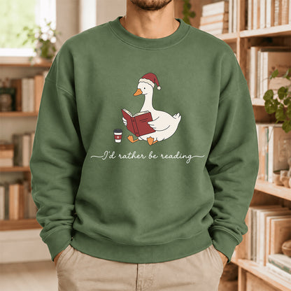 I'D Rather Be Reading Softstyle Sweatshirt | Christmas Book Lover Gift Military Green