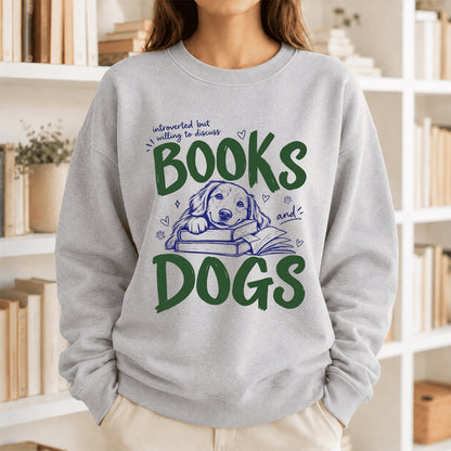 Introverted But Willing To Discuss Books And Dogs Crewneck Sweatshirt | Dog Lover & Reader Gift Sport Grey
