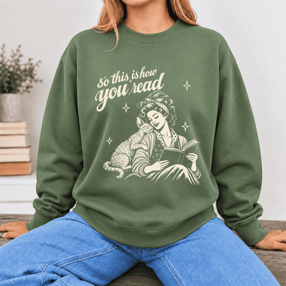 How You Read Devon Rex Softstyle Sweatshirt | Cozy Cat Lover & Reader Gift Military Green