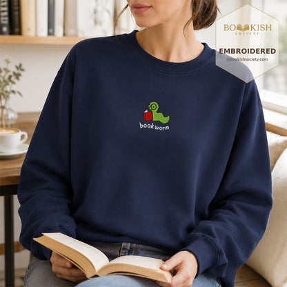 Bookworm Embroidered Sweatshirt | Reader Gift Navy