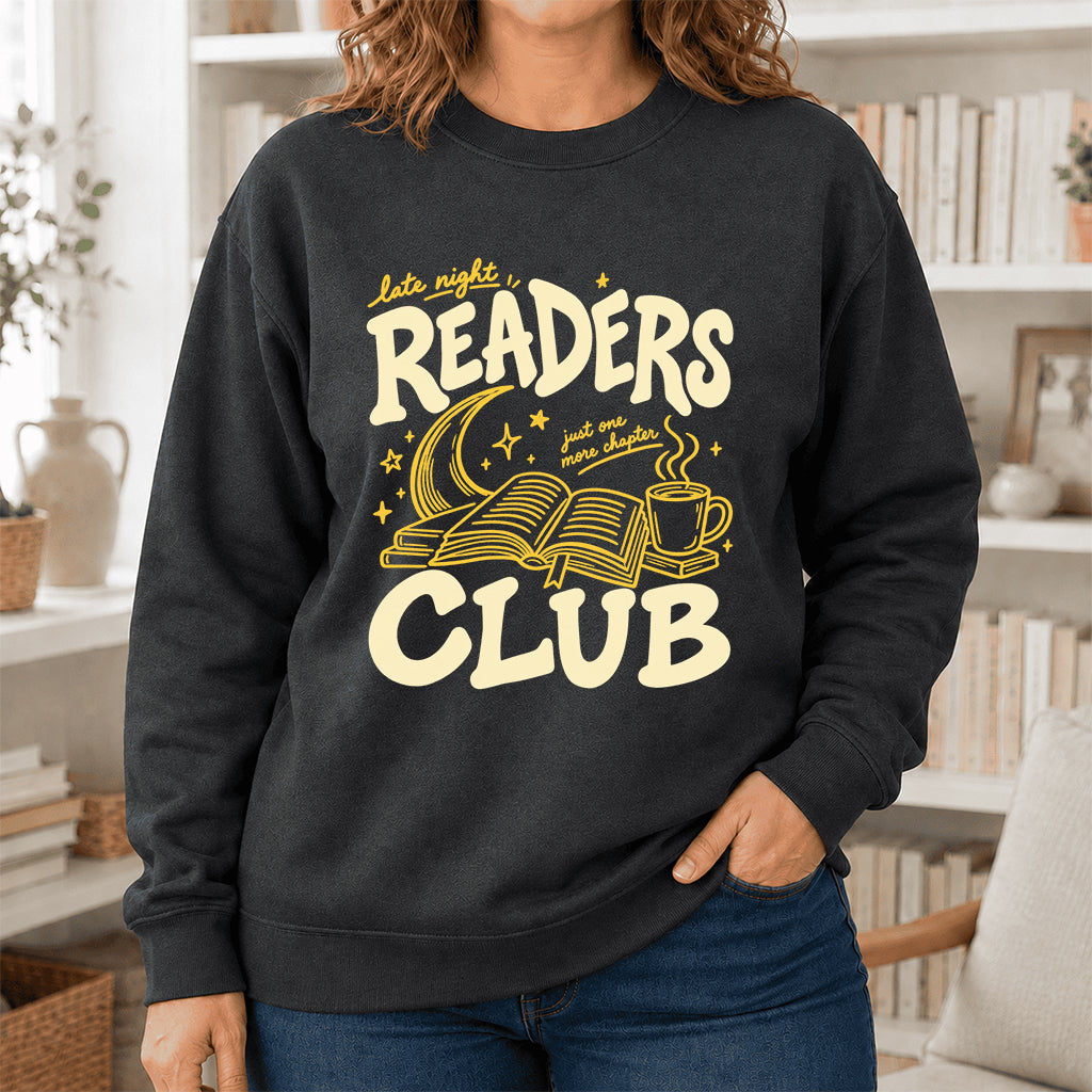 Late Night Readers Club Crewneck Sweatshirt | Reader Gift Dark Heather